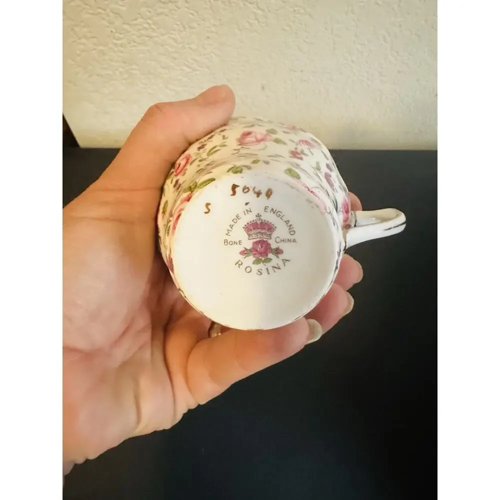 Rosina Bone China Floral Cup & Saucer Set Gold Trim Made in England